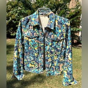 Liz Claiborne Women's Floral Denim Coat, Button Front and Cuffs, S